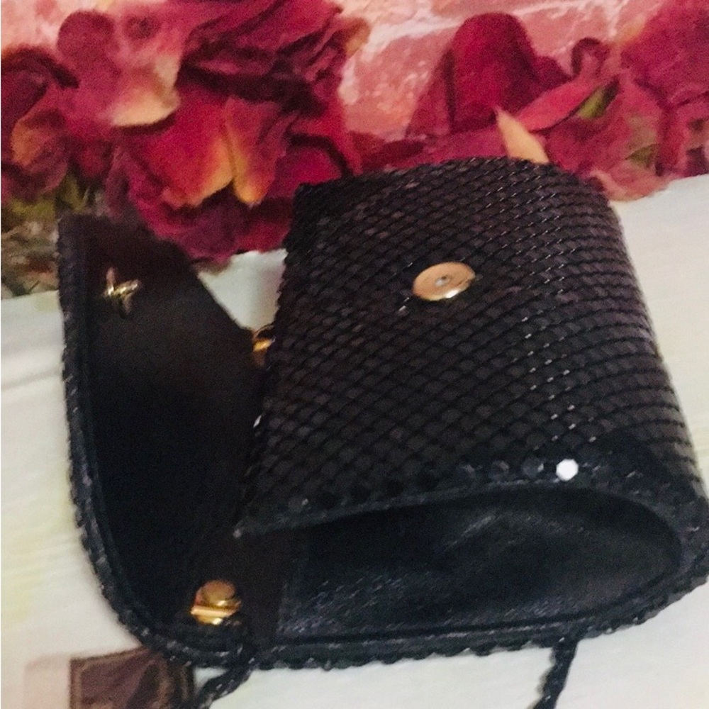 Vintage 80s Y&S Black Sequin Chain Mail Evening Crossbody Bag - Picture 8 of 13